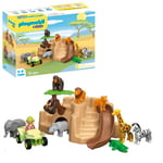 Playmobil 71594 1.2.3: Soigneur avec Animaux de la Savane, avec Un Personnage, des Animaux, Une Grotte et Un Toboggan - Premiers apprentissages, Jouet pour Les Tout-Petits dès 12 Mois