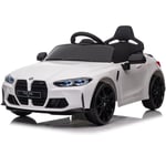 Voiture jouet pour enfants, BMW M4, 12v 2,4 G avec télécommande, trois vitesses réglables, USB, MP3, Bluetooth, lumière LED, blanc