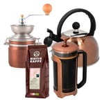 La Cafetière Kaffebryggningssats Inkl. Vattenkokare, Kaffekvarn, Presskanna 8 Koppar & 400g Kaffe