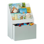 Relaxdays Bibliothèque pour Enfants, HxLxP : 70x50,5x28 cm, avec Coffre à Jouets, 3 Compartiments, MDF, Gris/Blanc