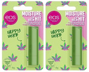 2x Eos Happy Herb Moisture Hit Lip Balm Stick Hemp Seed Oil Soothes Lips