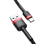 SiGN Cafule USB-C Kabel 2A, 2m - Rød/Sort