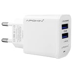 APOKIN® Ultra Fast USB Mobile Chargeur Double USB 2.4A USB 3.0 Chargeur Compatible Chargeur Samsung iPhone iPad Huawei Xiaomi Oppo Realme LG TCL Live iPad (Pas de Câble)