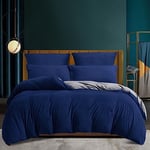 Housse de Couette Hiver 200x200 Chaude Flanelle Toucher Cashmere Polaire Parure de Lit en Velours Bleu Foncé Grise Doux avec Fermeture Éclair Linge de Lit 2 Personnes avec 2 Taies d'oreiller 65x65 cm