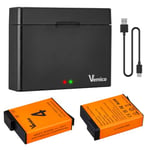 Vemico OSMO Action 4/3 Chargeur de Batterie Kit 2 Packs 1800mAh Batteries de Rechange Type C USB Double Canaux LED Chargeur pour Caméra OSMO Action 4/ OSMO Action 3