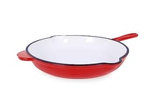 ECHTWERK Poêle à frire en fonte revêtue d'émail, Poêle en fonte, Poêle à frire avec deux poignées et bec verseur, Convient pour les fours, grills, BBQ et induction, Ø 26,5 cm, Rouge