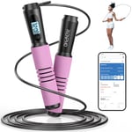 RENPHO Corde à Sauter Intelligente avec Compteur, Corde à Sauter sans Fil Réglable, App Données d'Analyse, Corde a Sauter Fitness Homme Femmes Enfants, Crossfit Équipement d'Entraînement, Rose