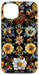 Coque pour iPhone 13 Beau motif abeilles et fleurs noires