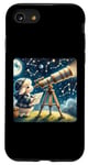 Coque pour iPhone SE (2020) / 7 / 8 Agneau de Pâques observation des étoiles à travers un télescope sur une colline. Planètes