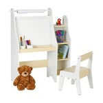 Relaxdays Tableau pour Enfant, Chaise, rangements et Rouleau de Papier, HLP : 90x72x30 cm, pupitre Dessin, Blanc-Beige