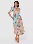 Closet London A-Line Tie Back Midi Dress, Blush/Multi