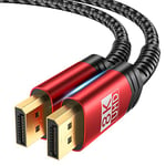 JSAUX 8K DisplayPort Cable 1.4, DP Cable 2M (8K@60Hz, 2K@240Hz，4K@144Hz,32.4Gbps)，Display Port to Display Port Cable (DP to DP Cable) Compatible with Laptop PC TV Gaming Monitor-Red