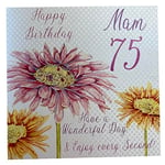 White Cotton Cards wba75-mam Rose gerbra, 75 Mam Happy Birthday Have a Wonderful Day Carte d'anniversaire Fait Main 75E, Blanc