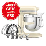 KitchenAid Artisan Almond Cream 6.6L Bowl Lift Food Mixer With FREE Gifts