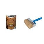 RONSEAL Q/D DECKING Stain Golden Cedar 5L, Paint & Silverline 394974 Block Brush, Blue, Silver, Beige, 115 mm / 4-1/2"