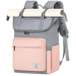 Lubardy Sac a Dos Homme Femme Résistant Sac a Dos Voyage Sac a Dos pour Ordinateur Portable 17,3 Pouces Sac Roll-Top avec Trou USB pour École Travail Voyage Loisirs Randonnée Gris