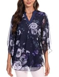 Gyabnw Tunique Femme Chic Et Elegant Tunic Chemise Longue Haut Ample Manches 3/4 Shirt Décontracté