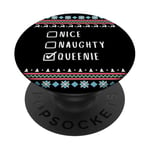 Nice, Naughty, Queenie Christmas Ugly Sweater Style PopSockets Adhesive PopGrip