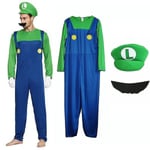 Super Mario Bros Unisex Vuxen & Barn Cosplay Maskeraddräkt Outfit Kostym Men Luigi XL