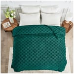 GC GAVENO CAVAILIA Large Sherpa Fleece Blanket Throw - Fluffy Throws For Sofas, Bed, Armchair - Jacquard Pattern King Size Throws - Thermal, Snuggle, Cosy Blankets and Throws - Dark Green