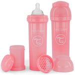 Twistshake 2x Biberon Anti-Colique Avec Récipient Pour Lait En Poudre Et Mélangeur - 330ml | Tétine En Silicone À Écoulement Rapide | Biberon Sans BPA | 4+ Mois | Rose