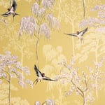 Arthouse Japanese Garden Birds Ochre Wallpaper 908002