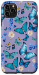 iPhone 11 Pro Max Blue Butterflies and Floral Pattern on Lavender Purple Case