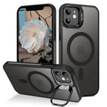 DOMAVER Compatible avec MagSafe iPhone 12/12 Pro Coque Magnétique, Support Invisible Protection Caméra, Super Aimant Etui Translucide+Béquille, Coque Téléphone Rigide iPhone 12/12 Pro, Noir