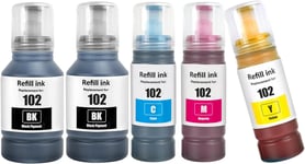 102 Bouteilles d'encre 5 Color Multipaque Compatibles pour Epson 102 Encre ET-2700 ET-2750 ET-2751 ET-2756 ET-2850 ET-2851 ET-2856 ET-3700 ET-3750 ET-3850 ET-4750 ET-4850 ET-4856 ET-15000 Imprimantes