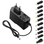 Alimentation 12V 1A DC 12V 12W 1000mA Max Adaptateur d'alimentation Universel AC DC 800mA 500mA Transformateur de puissance avec 10 embouts pour bande lumineuse LED Caméra de Vidéosurveillance