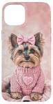 iPhone 15 Plus Aesthetic Pink Christmas Yorkshire Terrier Holiday Xmas Case