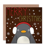 Wee Blue Coo CHRISTMAS PENGUIN SNOW EAR MUFFS BLANK GREETINGS CARD ART