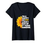 Womens I'm A Happy Go Lucky Ray Of Fucking Sunshine Shirt Sunflower V-Neck T-Shirt