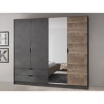 Vente-unique Armoire 4 portes et 2 tiroirs - Avec miroir - L220 cm - Coloris : Naturel et anthracite - LAONILE