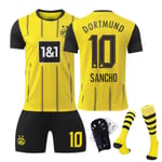 24-25 Dortmund hemmatröja nr 9 Allais 10 Sancho 11 Reus barnvuxen kostym - fotbollströja - nr 10 med strumpor + skyddsutrustning-WELLNGS 26(140-150cm)