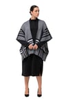 Ulla Popken Femme Grandes Tailles Poncho en Maille Oversize. Grands Carreaux et Manches Courtes. Noir 44-50 824079100-1+