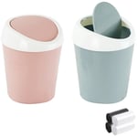 2PCS Petite Poubelle Mini Bureau Poubelle, QLFJ-FurDec Mini Poubelle en Plastique de Table avec Couvercle Pivotant et 4 Rouleaux de sacs Poubelles