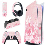 PlayVital Kit de Autocollants Skin Decal pour ps5 Sticker Vinyle pour ps5 Console&Manette&Station de Charge&Casque&Télécommande Média-Édition Régulière-Pétales