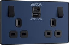 BG Electrical Evolve Prise d'alimentation à double interrupteur avec USB C (30 W) et ports de charge USB A (2,1 A) (3,1 A), 13 A, bleu mat