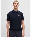 BOSS Green Paddy Pro Mens Cotton Blend Polo Shirt With Contrast Logos NOS - Dark Blue - Size 2XL