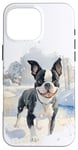 Coque pour iPhone 16 Pro Max Happy Boston Terrier Puppy Aventure en plein air dans la