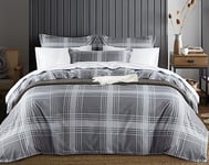 Hafaa King Size Duvet Cover Sets Soft Microfibre Printed 3 Pcs Kingsize Bedding Bed set Fade And Wrinkle Resistant Duvet Cover Sets (Grey Check)