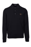 Fred Perry Mens Knitted Long Sleeve Shirt Navy/Dark Caramel - Size X-Large