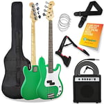 3rd Avenue Full Size 4/4 Electric Bass Guitar Beginner Pack Kit with 15W Amplifier, Bag, Cable, Strap, Stand and Spare Strings – Green