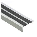 Cezar Profilé d'escalier large en aluminium | Profil d'angle avec caoutchouc | Caoutchouc antidérapant | 19 x 35 x 1000 mm | Argent