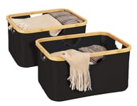 WENKO Panier Ecori par lot de 2, paniers de rangement pliables, 28 litres, structure en bambou certifié FSC®, textile en polyester recyclé, 40 x 21,5 x 33, naturel/noir