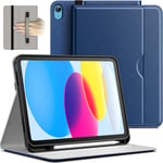 Coque Pour Ipad 10 (10,9 Pouces, Modèle 2022, 10ème Génération), Pu Cuir Folio Protecteur Housse Étui De Tablette Avec Porte-Stylet & Poche, Multi-Angle Affichage (Marine)