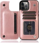 Coque Iphone 13 Pro En Cuir Pu De Luxe Avec Double Fermoir Magnétique, Fentes Cartes, Fonction Stand Et Housse Flip Wallet Or Rose.