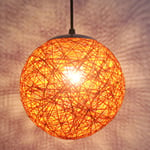 Lampe Suspendue Rétro Lampe à Suspension En Rotin Lampe Suspendue Sphérique Moderne Pour Chambre à Coucher, Café Loft, 20CM, Orange