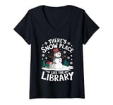 Womens There's Snow Place Like The Library Funny Book Lovers V-Neck T-Shirt